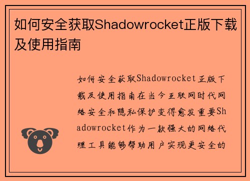 如何安全获取Shadowrocket正版下载及使用指南